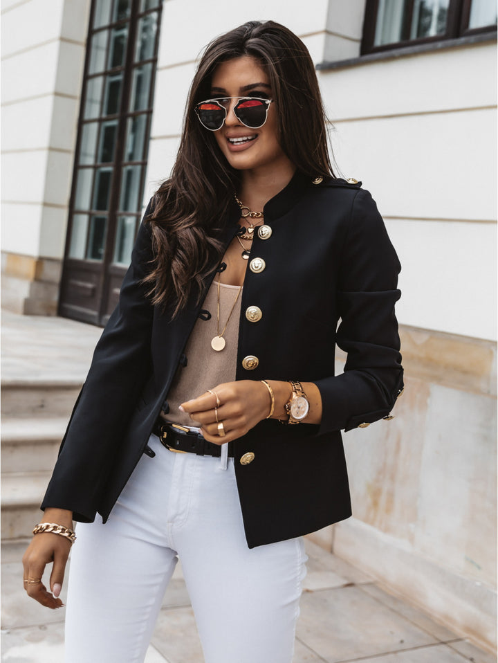 Damen nan militärischer Blazer mit Stehkragen und dekorativen Goldknöpfen Drune