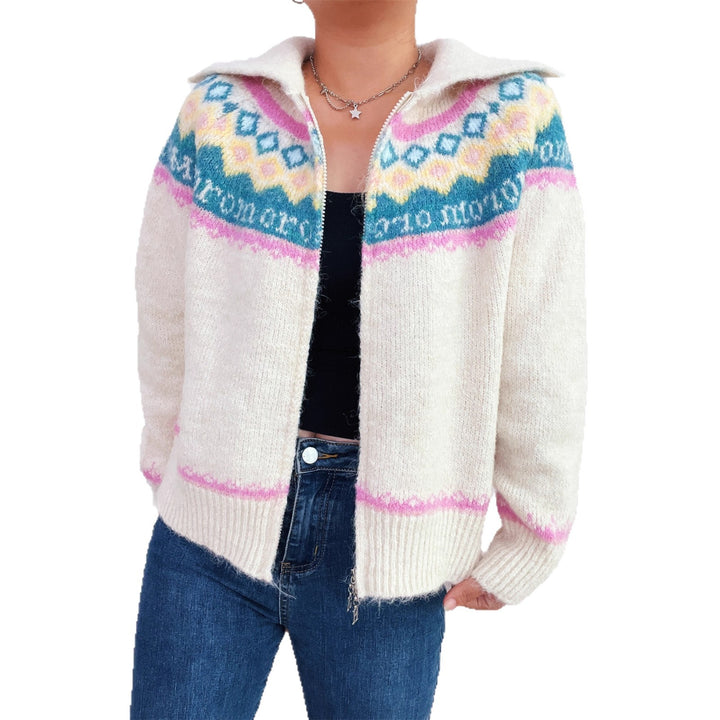 Damen Strickjacke mit buntem Muster und hochwertigem Reißverschluss Drune