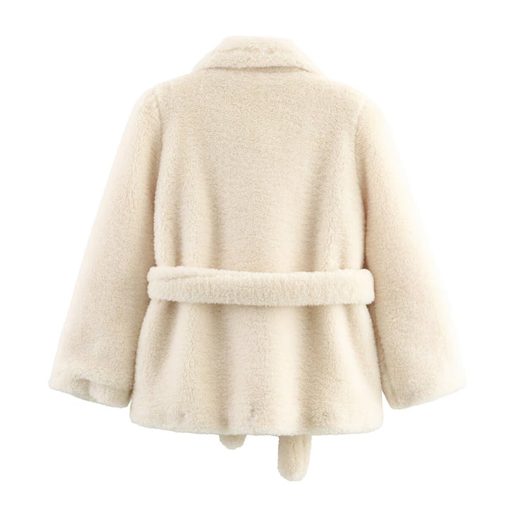 Damen Teddyfelljacke mit Gürtel und weichem Innenfutter Drune