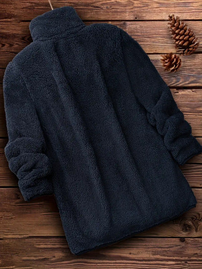 Damen Flauschige Teddyjacke mit hohem Kragen und seitlichen Taschen Drune