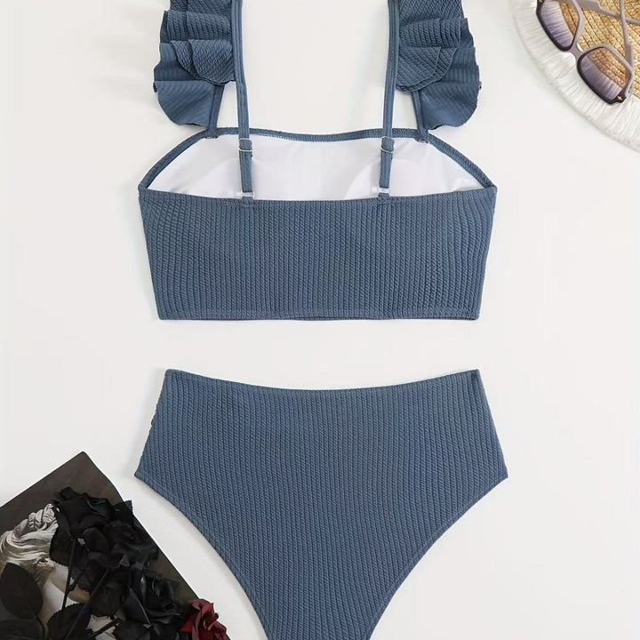 Damen Hochgeschnittenes Badeoberteil mit Rüschendetails und passendem Bikini-Unterteil Drune