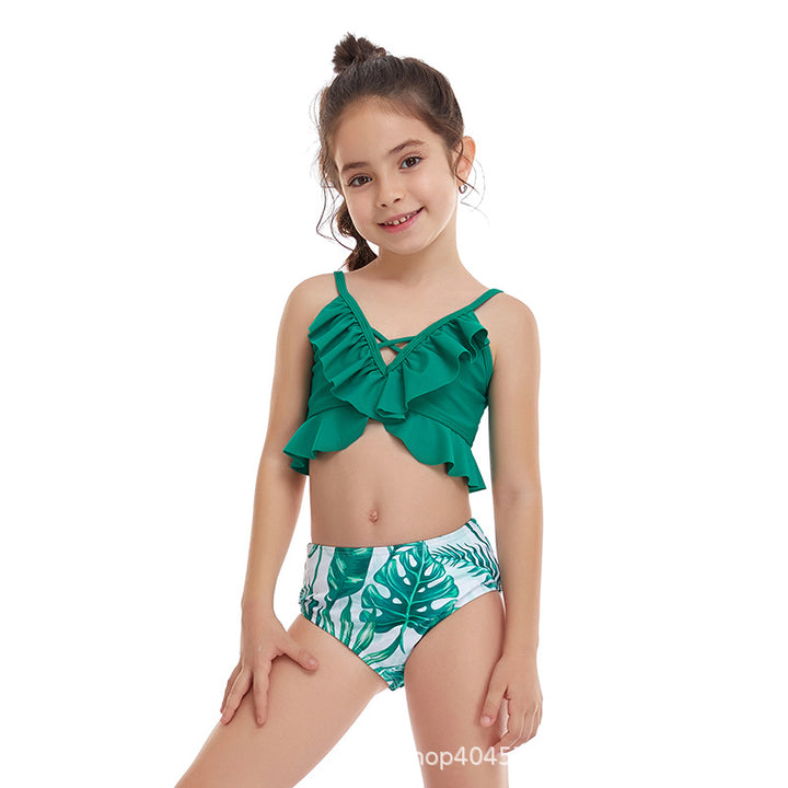 Mädchen Rüschen-Bikini-Set mit floralem Muster und bequemer Passform Drune
