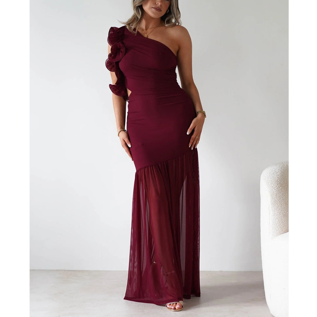 Damen Maxikleid mit asymmetrischem Schnitt und romantischen Rüschendetails Drune
