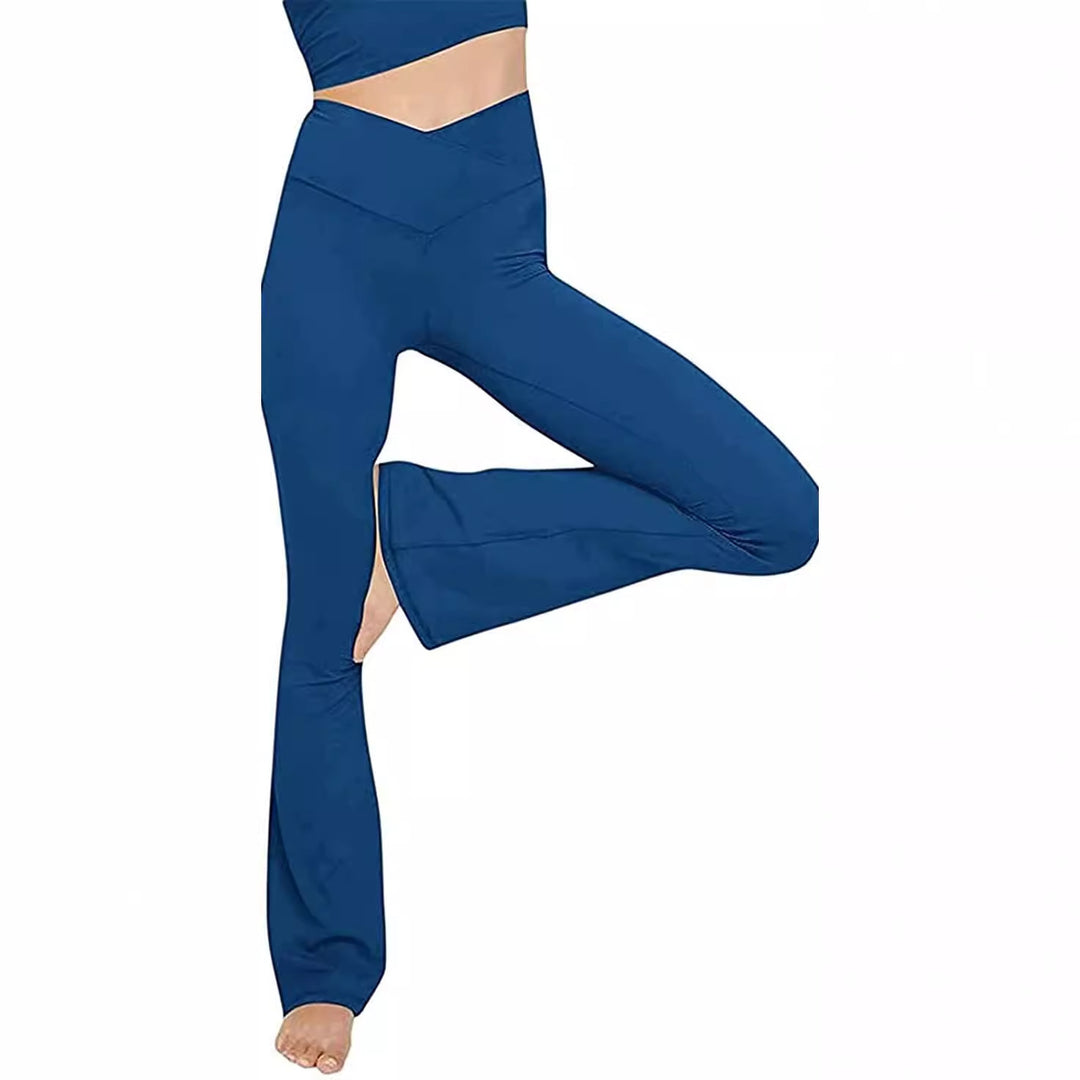 Damen nan taillenhohe Yogahose mit überkreuztem Bund und ausgestelltem Saum mit Schlitz Drune