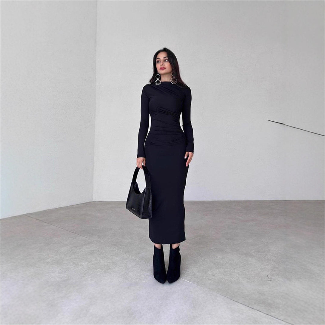 Damen figurbetontes Langarmkleid mit Raffung und elegantem Design Drune