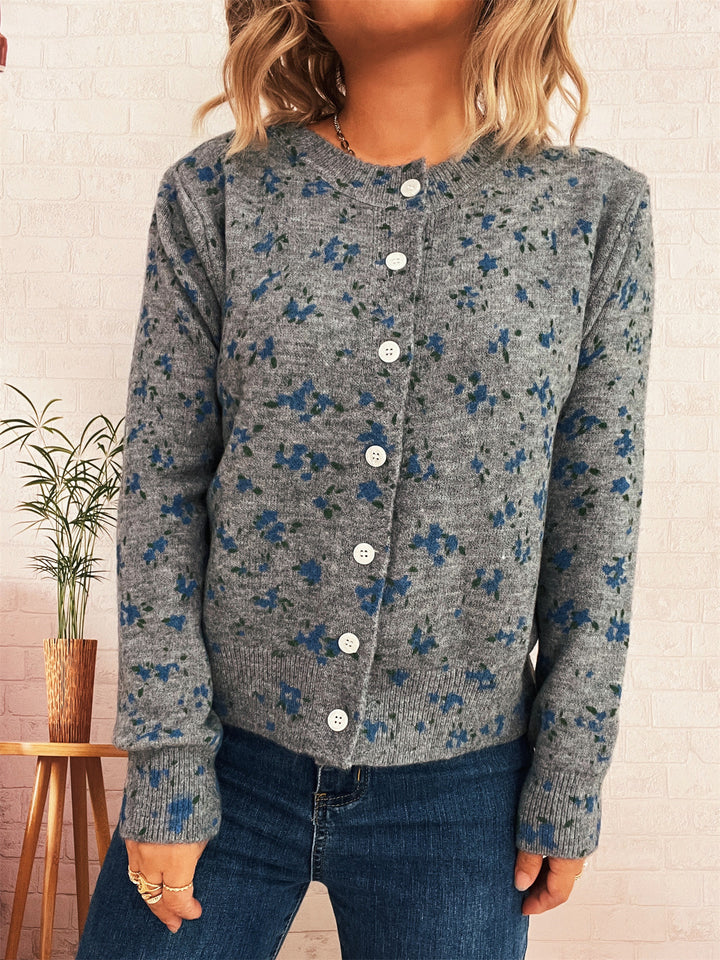 Damen gemütliche Strickjacke mit floralen Mustern und Knopfverschluss Drune