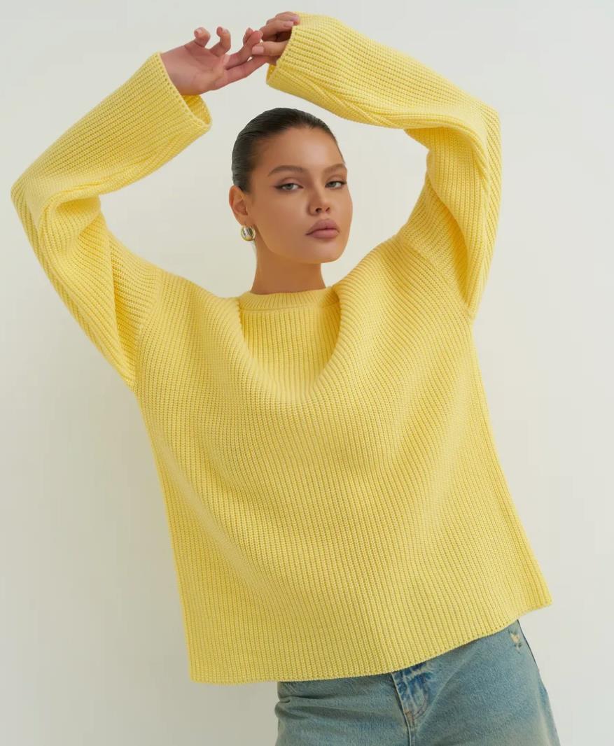 Damen Oversized Strickpullover mit modernen Schnittlinien Drune