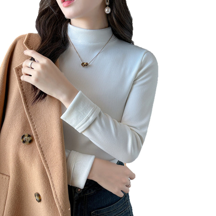 Damen Langarm-Cropped-Top mit hohem Kragen und Rippstruktur Drune