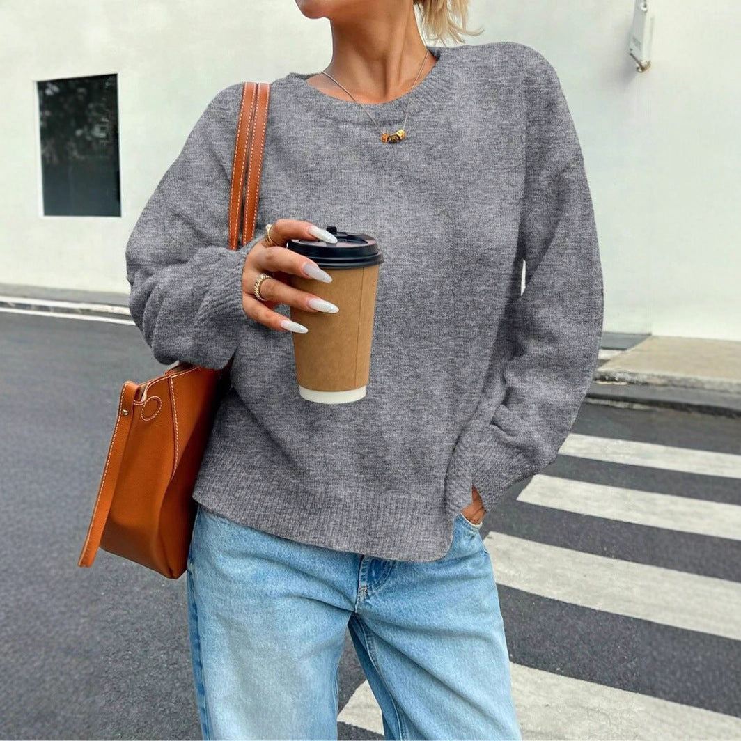 Damen Bequemer Pullover aus feiner Strickqualität mit zeitlosem Rundhalsausschnitt Drune