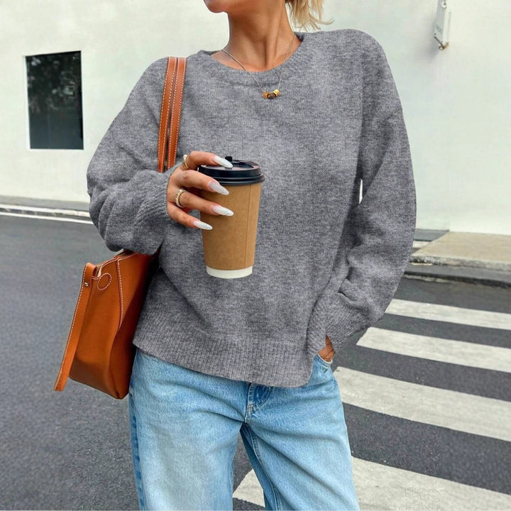 Damen Bequemer Pullover aus feiner Strickqualität mit zeitlosem Rundhalsausschnitt Drune