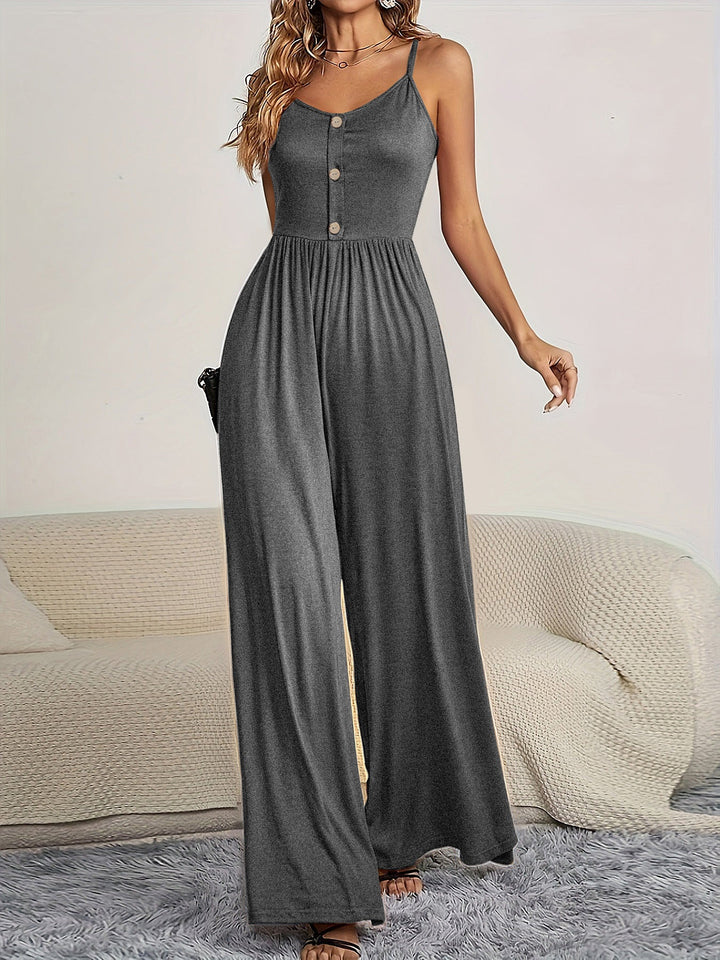 Damen Jumpsuit mit knöpfbarem Oberteil und weitem Bein Drune