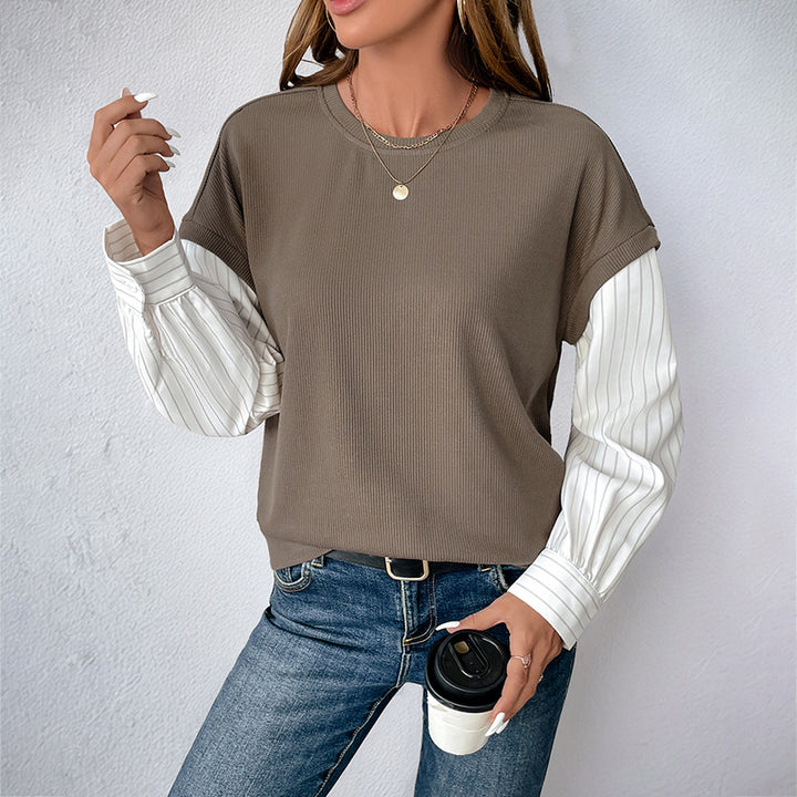 Damen modisches Oberteil mit kreativem Lagenlook und eleganten Krempelärmeln Drune
