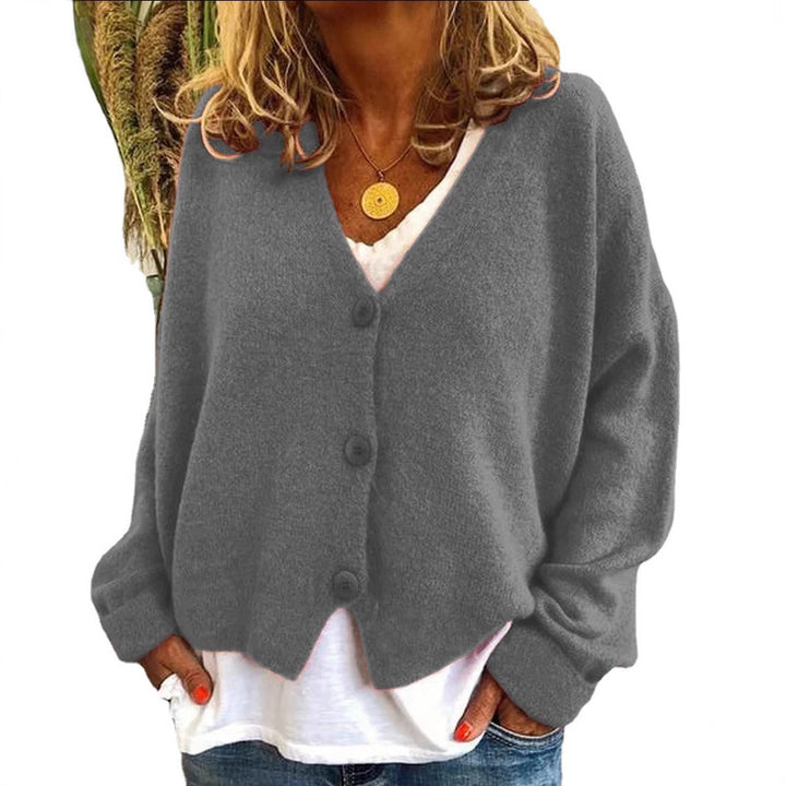 Damen Lässiger Strickcardigan mit offenem Design und knöpfbarem Verschluss Drune