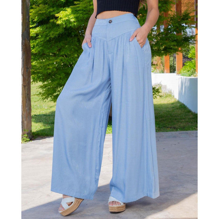 Damen Weit geschnittene Leinenhose mit Hohem Bund und praktischen Taschen Drune