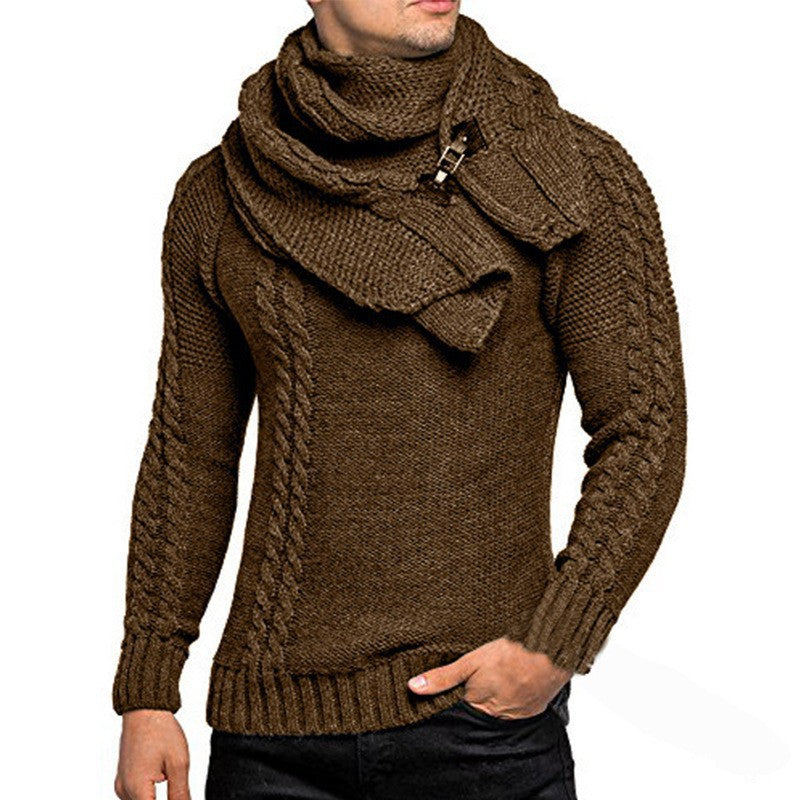 Herren nan Strickpullover mit überlappendem Schalkragen und Schnallenverschluss Drune