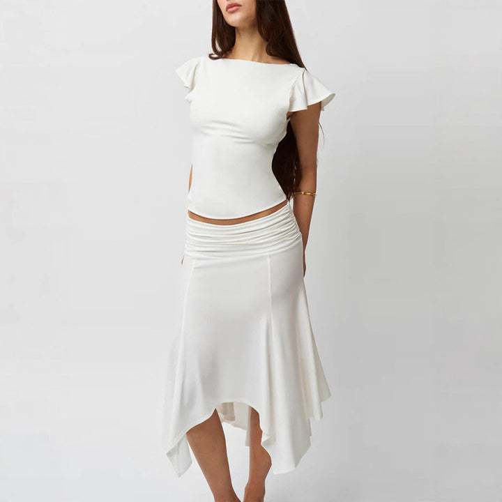 Damen Elegantes Oberteil mit Rüschendetails und asymmetrischem Rock Drune