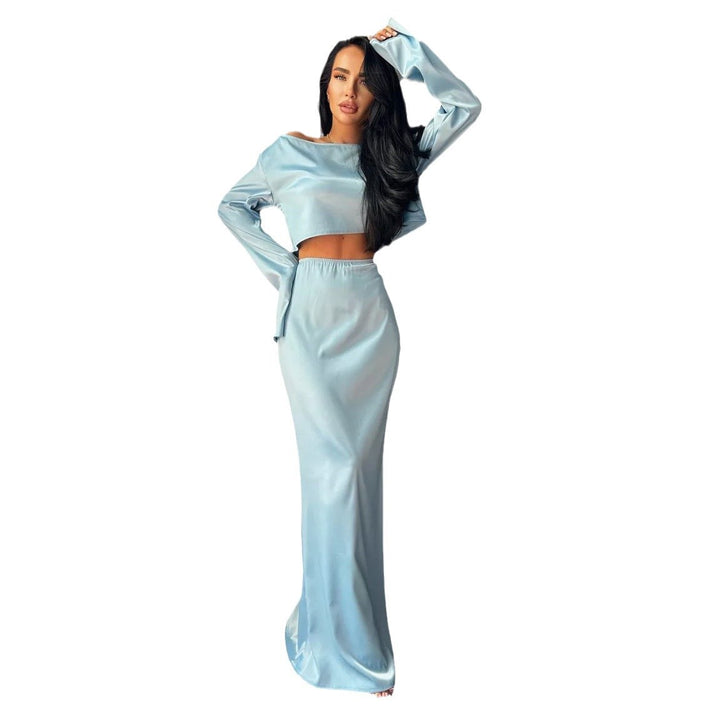 Damen Elegantes Satin-Maxikleid mit schlichten KNopfdetails Drune