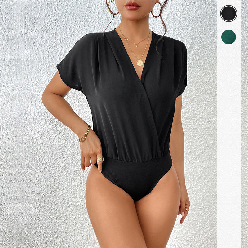 Damen Bodysuit mit lässigem V-Ausschnitt und elastischem Bund Drune