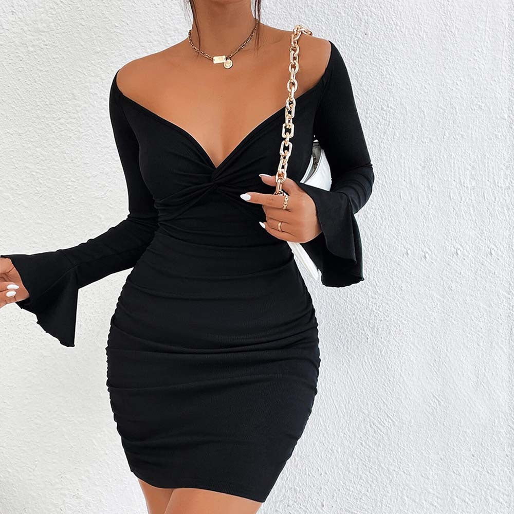 Damen Minikleid mit tiefem V-Ausschnitt und schmalem Rock Drune