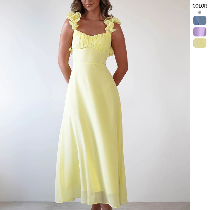 Damen Maxikleid mit verspielten Rüschendetails und elastischem Oberteil Drune