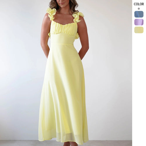 Damen Maxikleid mit verspielten Rüschendetails und elastischem Oberteil Drune