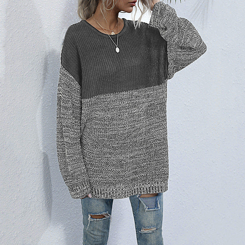 Damen lässiger Strickpullover mit modischem Farbkontrast und Oversized-Schnitt Drune
