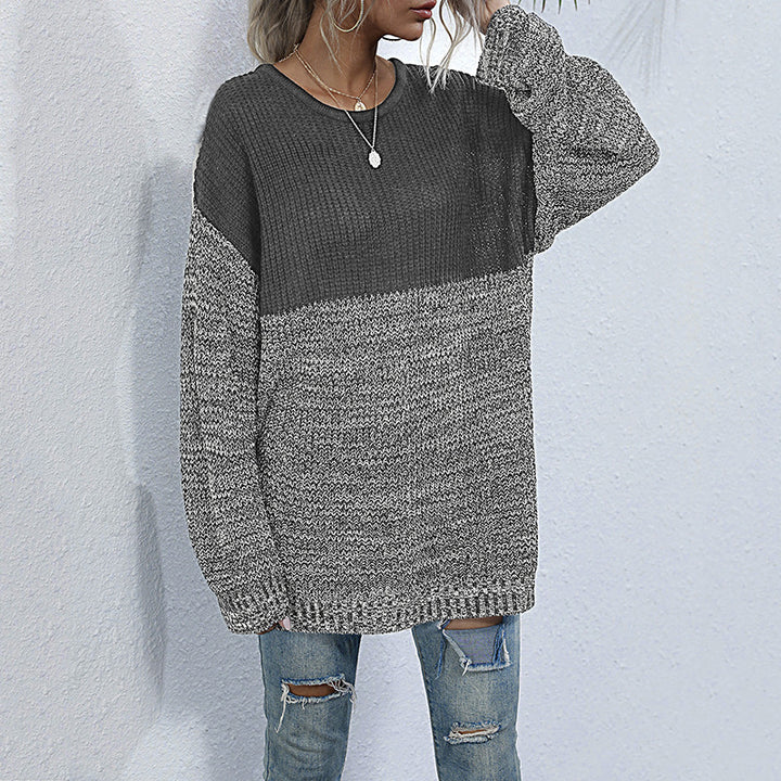 Damen lässiger Strickpullover mit modischem Farbkontrast und Oversized-Schnitt Drune