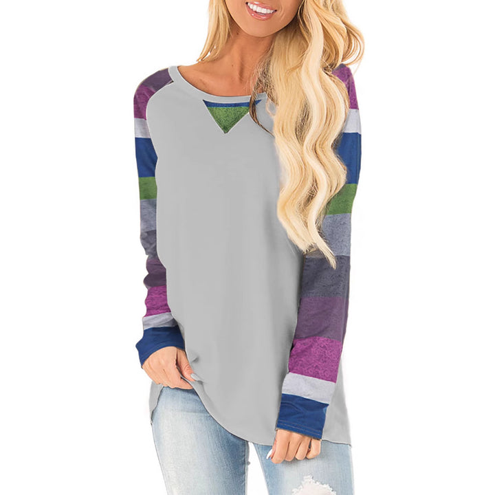 Damen Lässiges Langarmshirt mit farbenfrohen Mustern und Streifenmuster Drune