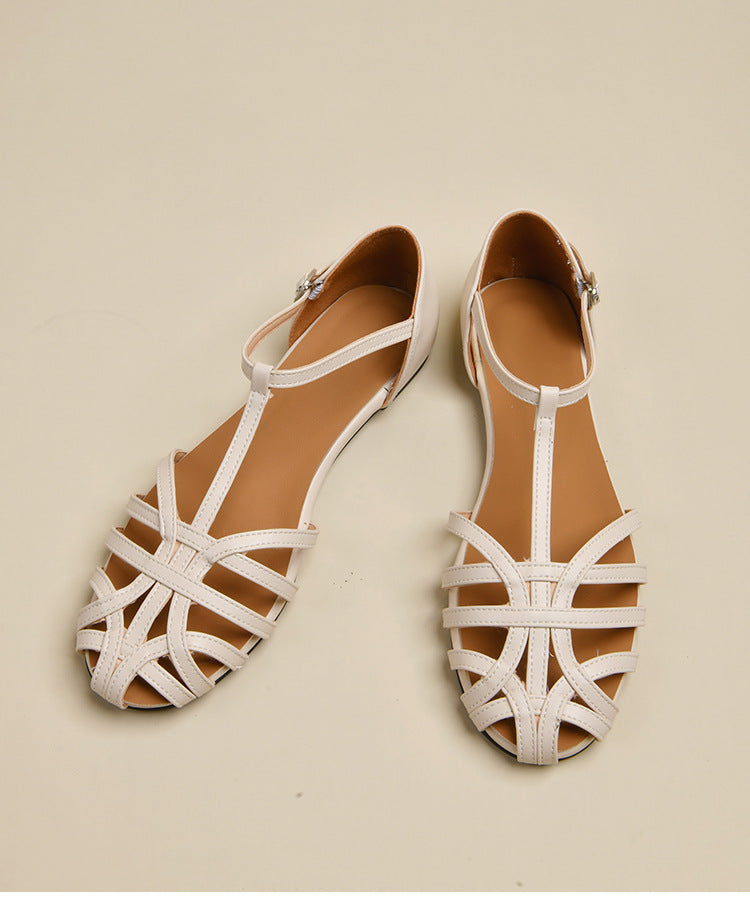 Damen Elegante Flachsandalen mit Verstellbarem Riemen und Modischem Schnitt Drune