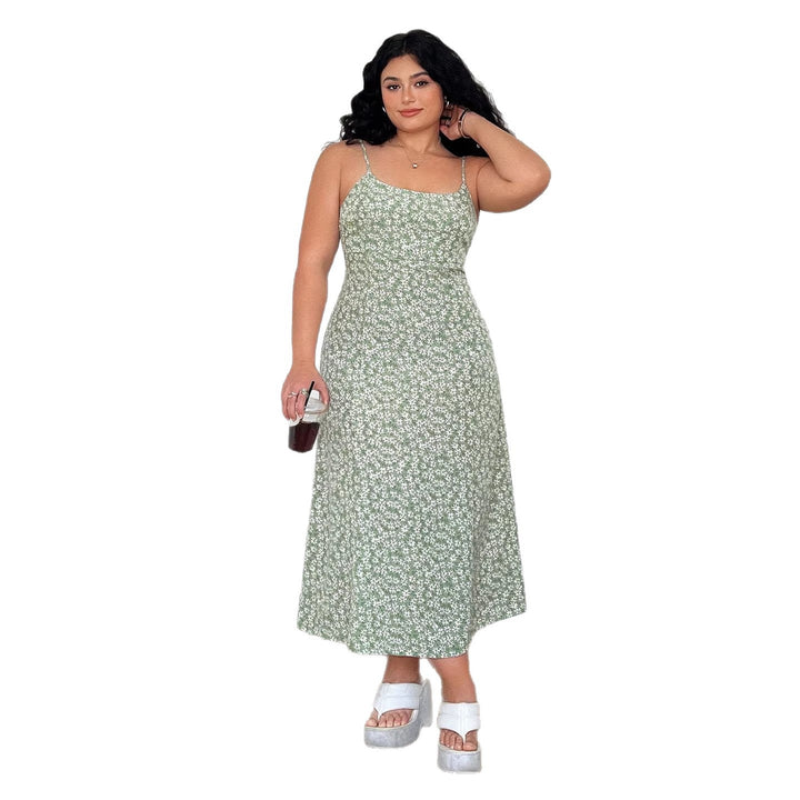 Damen Maxikleid mit feinem Blumenmuster und verstellbaren Spaghettiträgern Drune
