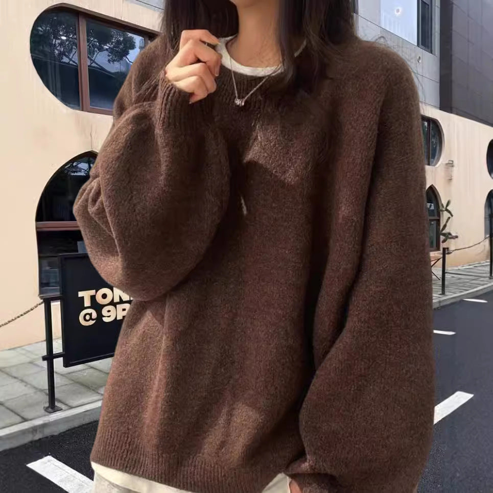 Damen Oversized Strickpullover mit weichem Fleece-Material und modernen Schnittelementen Drune