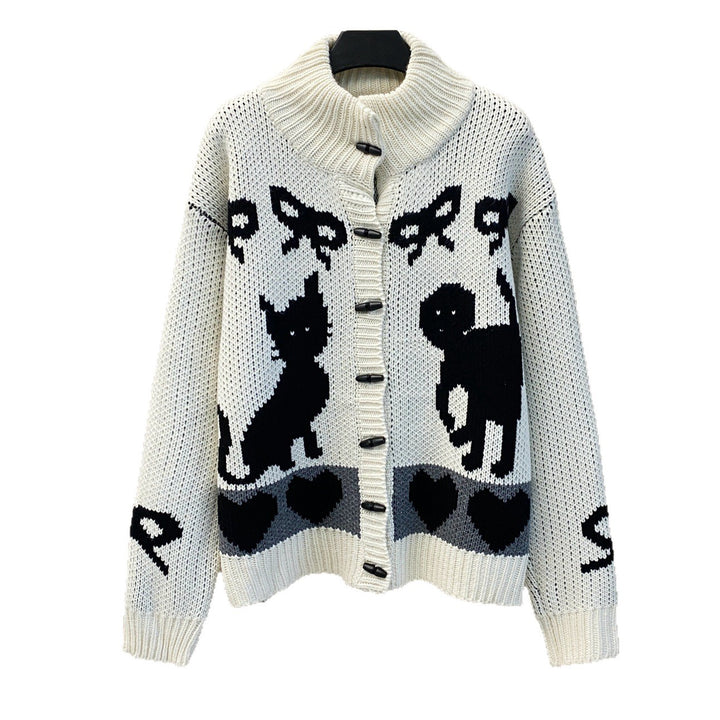 Damen Strickjacke mit trendigem Tiermotifs und hoher Kragen Drune