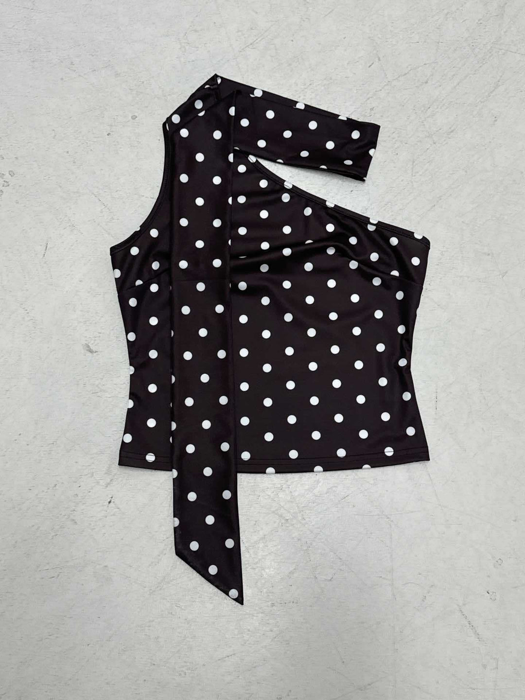 Damen asymmetrisches Oberteil mit Rüschendetails und Polka-Dot-Muster Drune