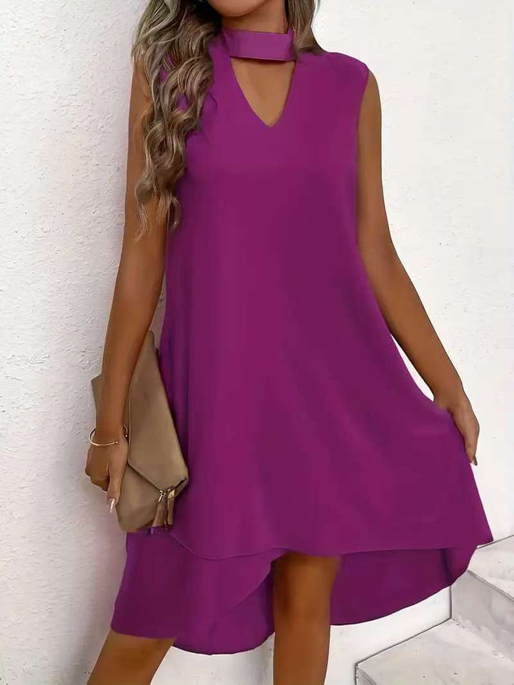 Damen asymmetrisches A-Linien Kleid mit schickem Schlüssellochausschnitt und fließendem Schnitt Drune