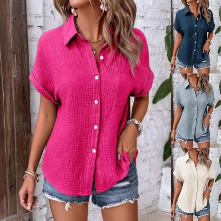 Damen Freizeit-Bluse aus hochwertigem Baumwollmischgewebe mit Knopfverschluss Drune