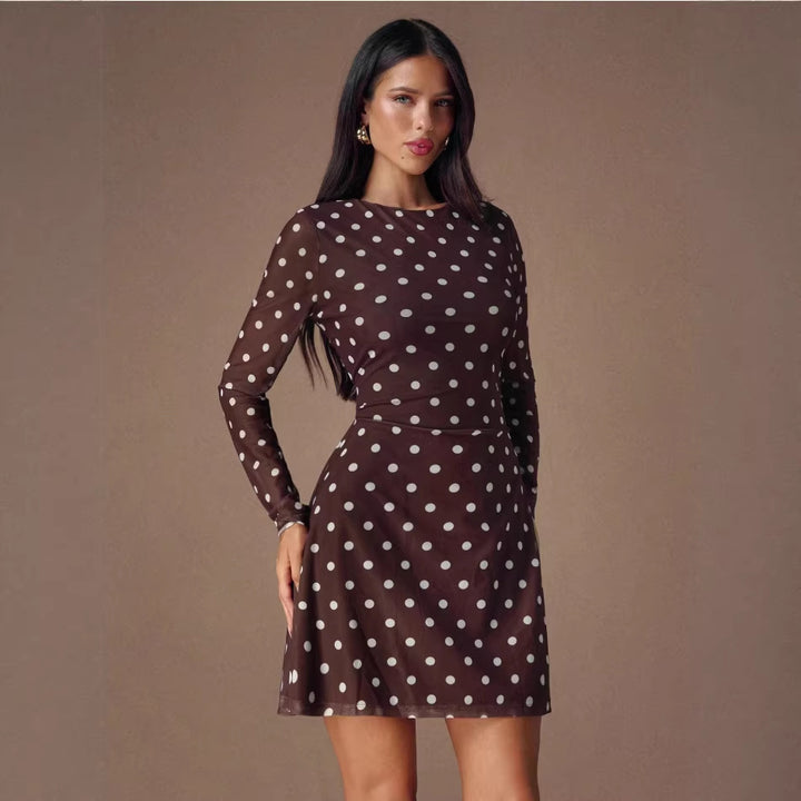Damen Mini-Kleid mit transparenten Ärmeln und gepunktetem Design Drune