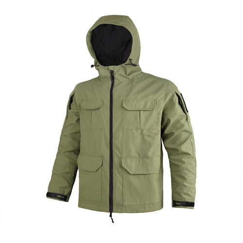 Herren  Kapuzen wasserabweisende Feldjacke mit mehreren Taschen mit Klappe und verstellbarem Zugkordel Drune