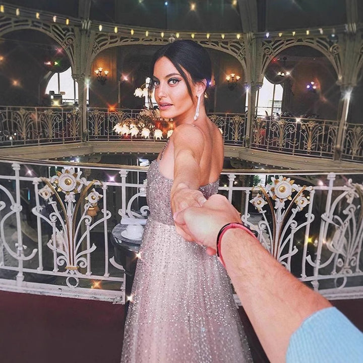 Damen Glitzerndes A-Linien Kleid mit Spaghetti-Trägern Drune
