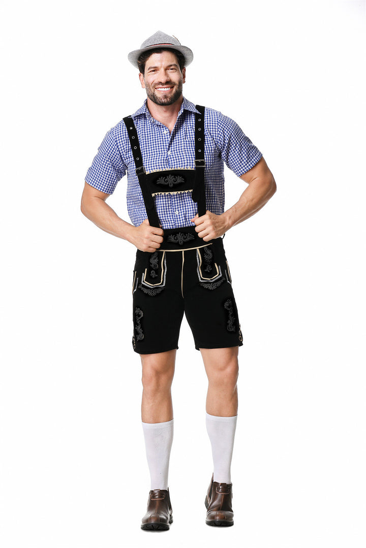 Herren nan authentische Trachtenlederhose kurz mit verstellbaren Trägern und aufwendiger Stickerei Drune