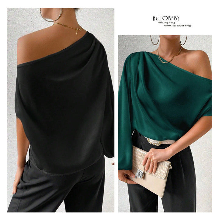 Damen elegante asymmetrische Bluse mit weiten Ärmel Drune
