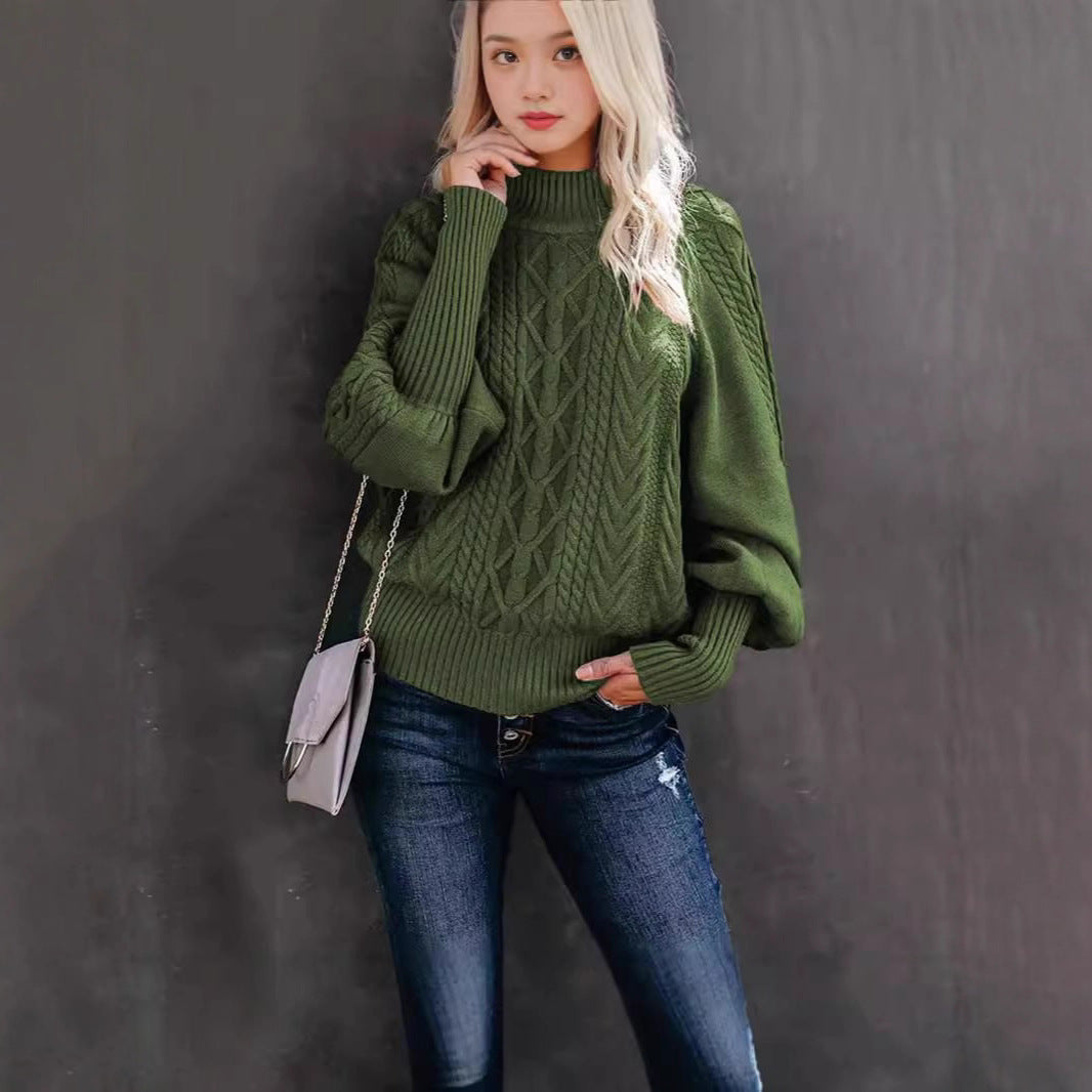 Damen Strickpullover mit hohem Kragen und volumetrischen Ärmeln Drune