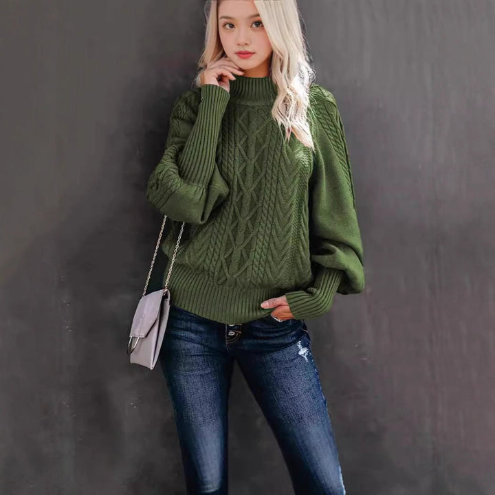 Damen Strickpullover mit hohem Kragen und volumetrischen Ärmeln Drune