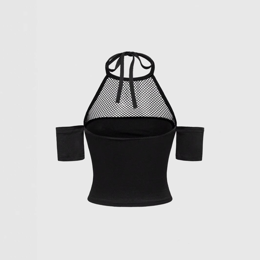 Damen Trendiges Crop-Top mit Netzdetails und originellem Grafiklitz Drune