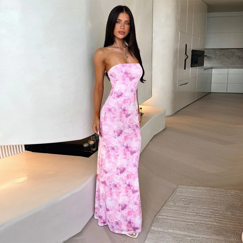 Damen Elegantes Bandeau-Maxi-Kleid mit floralem Design Drune