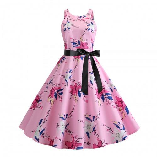 Damen A-Linien Kleid mit floralem Design und elegantem Taillengürtel Drune