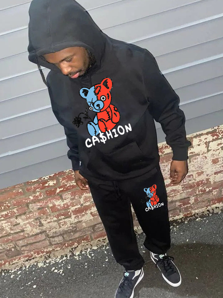 Damen Hoodie und Jogginghose Set mit kreativem Bärenmotiv Drune