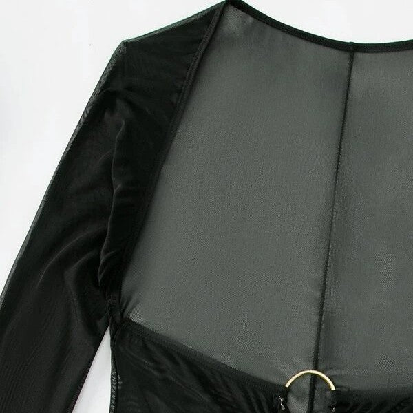 Damen Strandkleid mit transparentem Wickeldetail und modischen Ring-Elementen Drune
