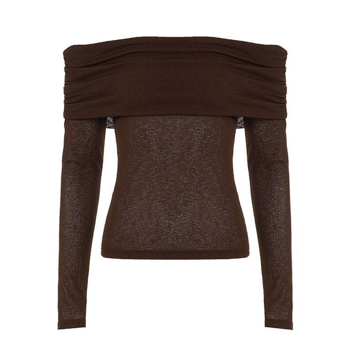 Damen nan schulterfreies Feinstrick-Longsleeve mit gerafftem Umschlagkragen und taillierter Passform Drune