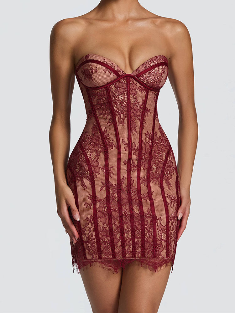Damen Spitzen Kleid mit figurbetonter Silhouette Drune