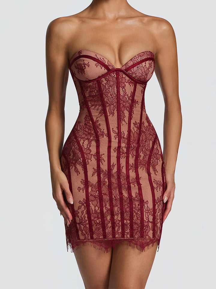 Damen Spitzen Kleid mit figurbetonter Silhouette Drune